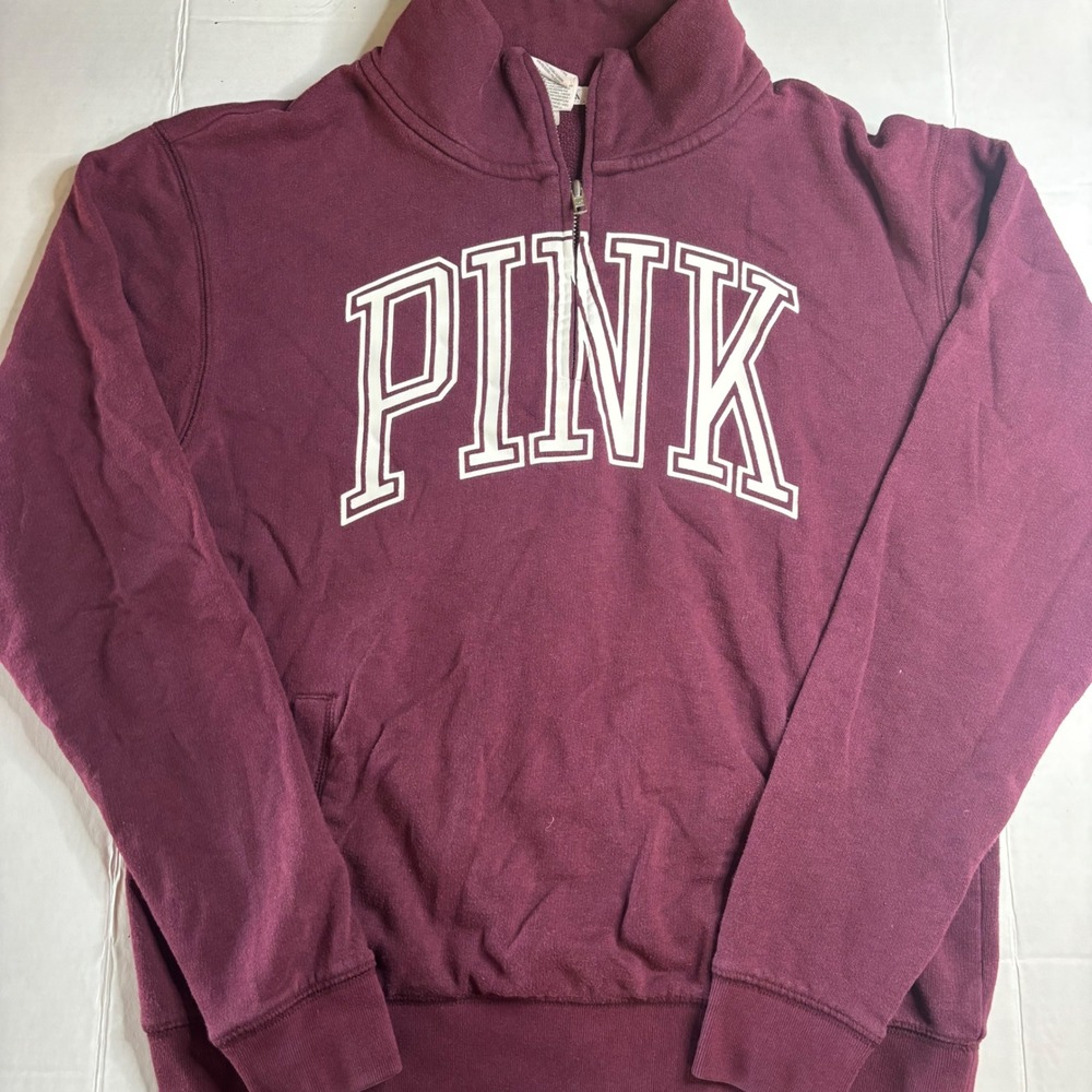 Victoria's Secret PINK Women's Small Quarter Zip Pullover Burgundy